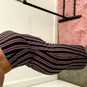 Black, burgundy, and white striped colored halter dress